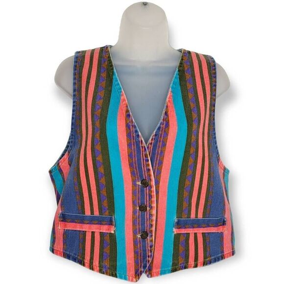 MDM Designs Inc Vintage 90s Tribal Denim Vest size Large - Picture 1 of 7